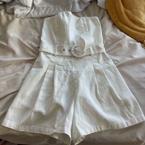 Strapless denim romper